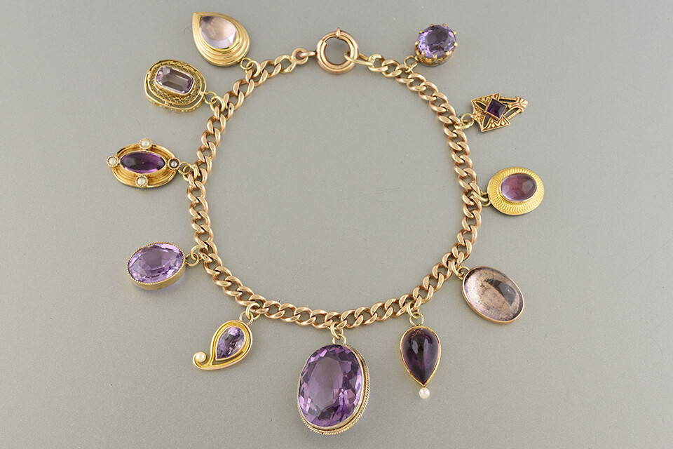 Amethyst Stick Pin Conversion Charm Bracelet