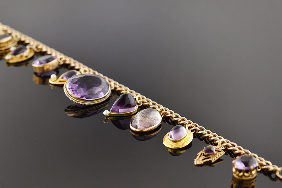 Amethyst Stick Pin Conversion Charm Bracelet