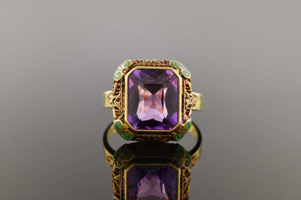 Amethyst &amp; Enamel Ring