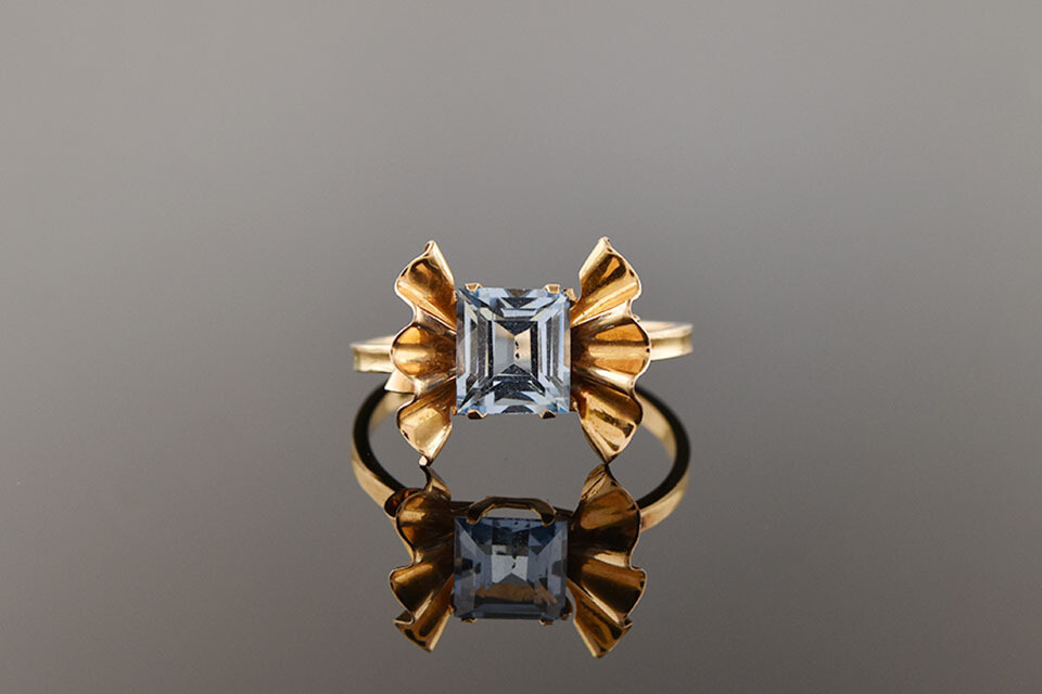 Retro Synthetic Aquamarine Ring