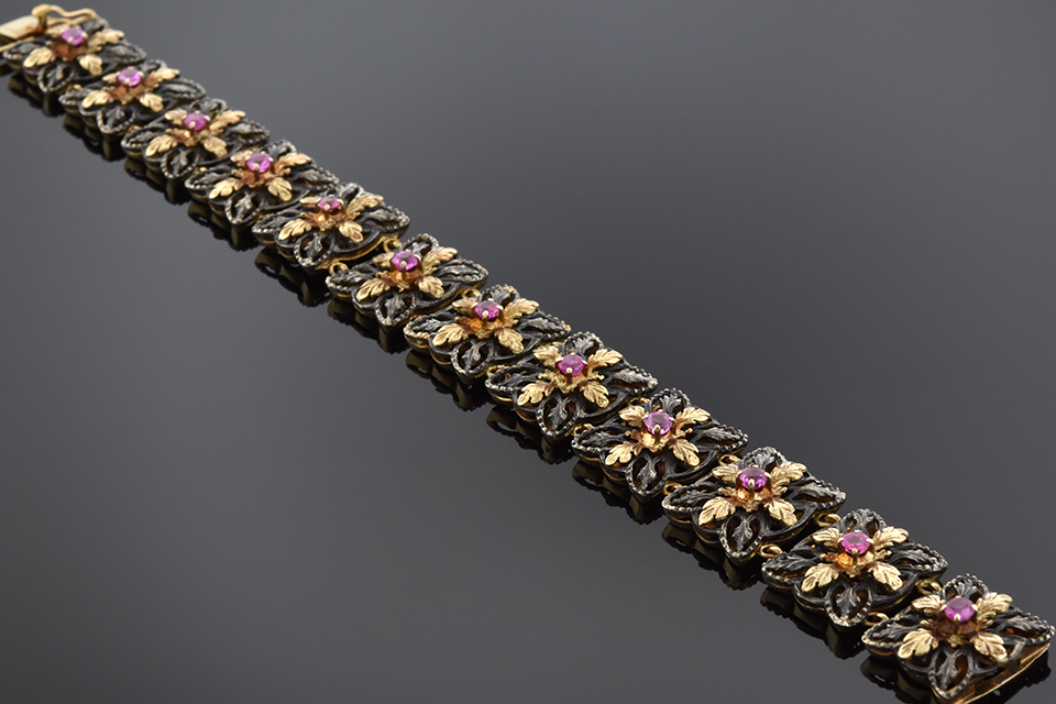 Mid Century Silver and Gold Ruby Bracelet
