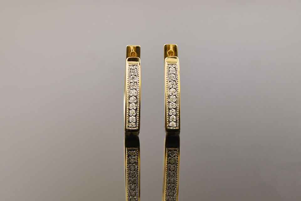 14K Yellow Gold Diamond Hoop Earrings