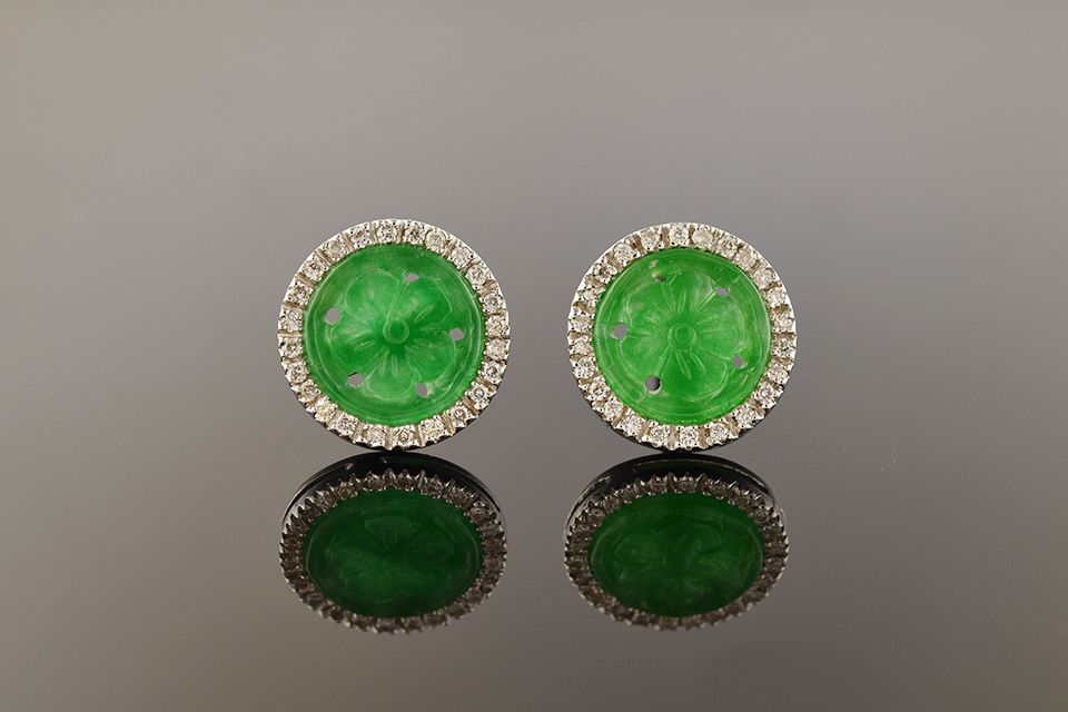 Jadeite & Diamond Disc Earrings