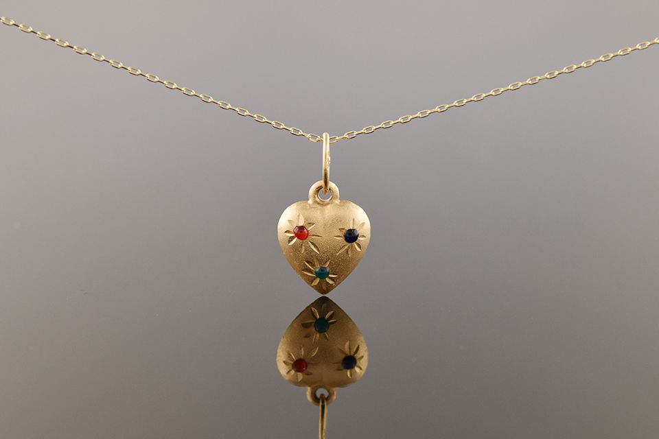 Vintage Enamel Starburst Heart Pendant