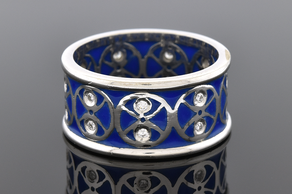 Plique-A-Jour Enamel and Diamond Band