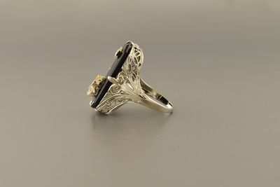 Art Deco Onyx &amp; Diamond Filigree Ring