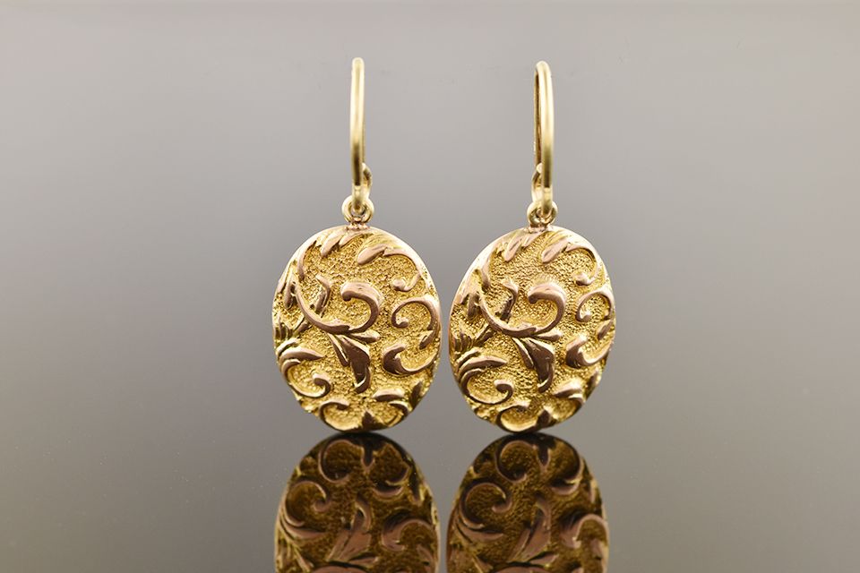 Yellow Gold Scroll Cufflink Earrings