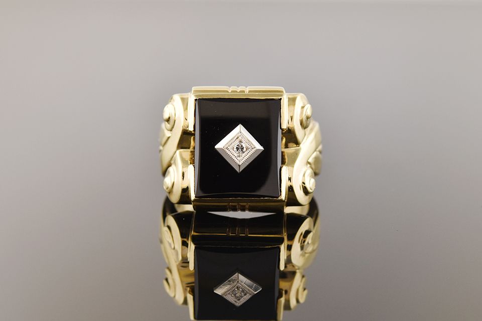 Black Onyx and Diamond Gents Ring