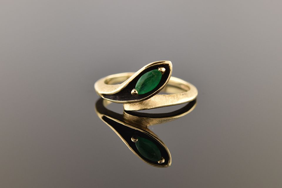 Yellow Gold Marquise Emerald Bypass Ring
