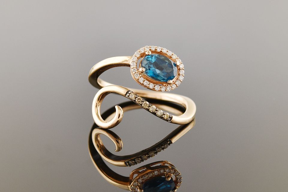 Rose Gold LeVian Blue Topaz &amp; Diamond Ring