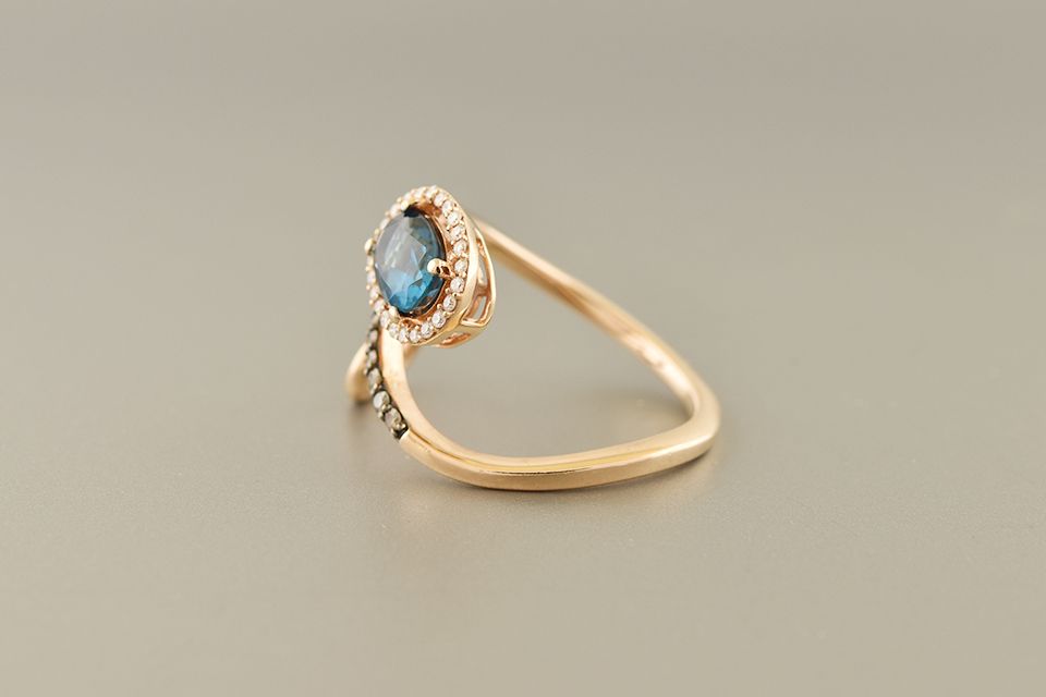 Rose Gold LeVian Blue Topaz &amp; Diamond Ring