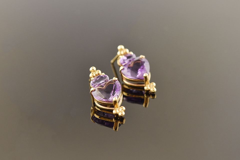Yellow Gold Amethyst Heart Earrings