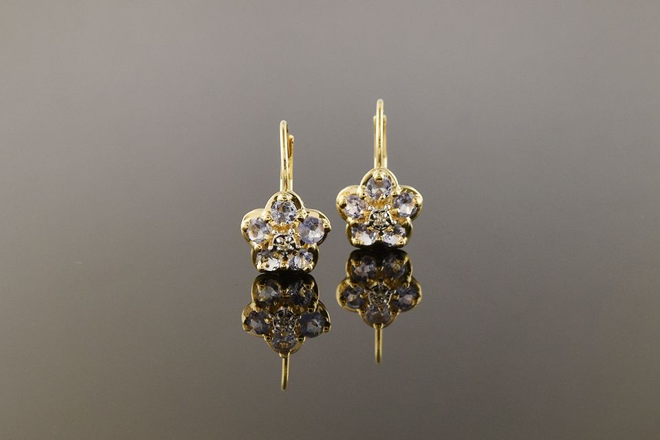Tanzanite &amp; Diamond Flower Lever back Earrings