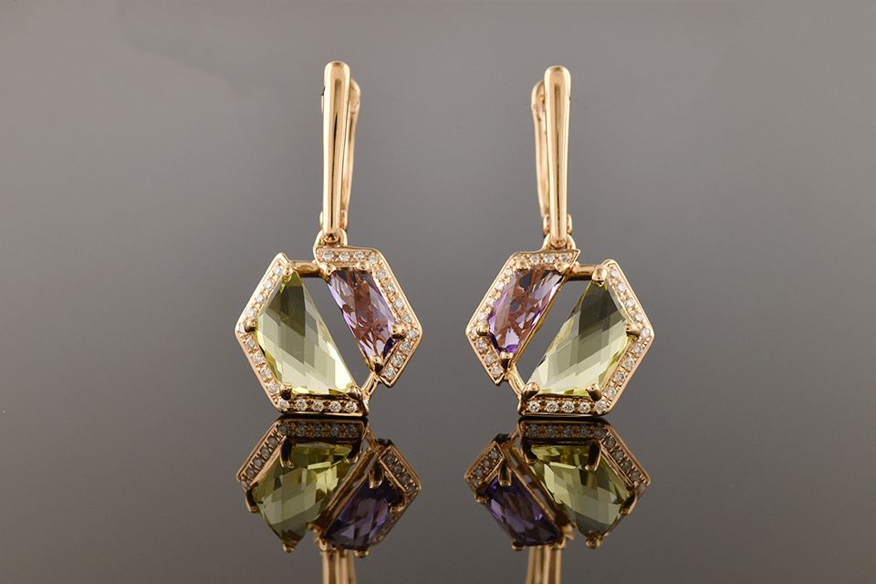 Amethyst and Quartz Dangle Earrings
