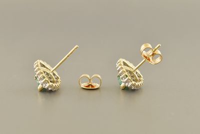 Yellow Gold Emerald Halo Diamond Earrings