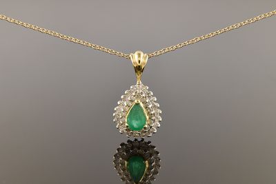 Yellow Gold Emerald Diamond Halo Pendant