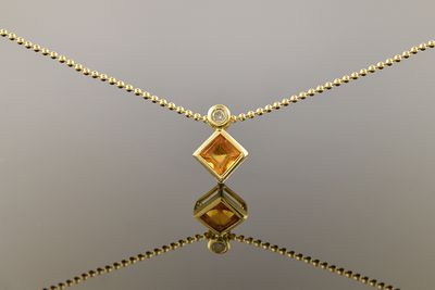 18K Yellow Gold Citrine &amp; Diamond Pendant on Dot Chain