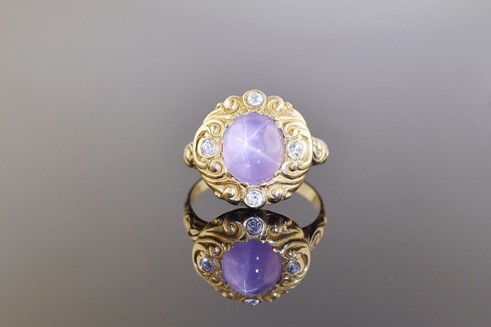 Lavender Star Sapphire &amp; Diamond Ring