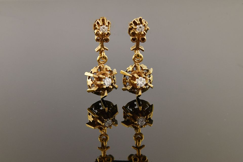 Vintage Yellow Gold Diamond Dangle Earrings
