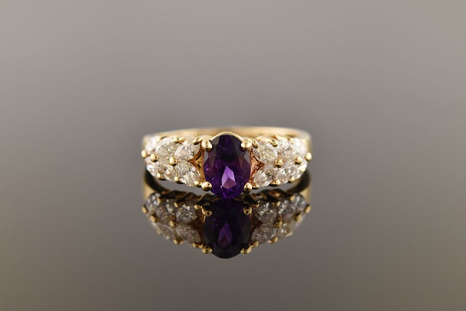 Yellow Gold Amethyst Diamond Ring