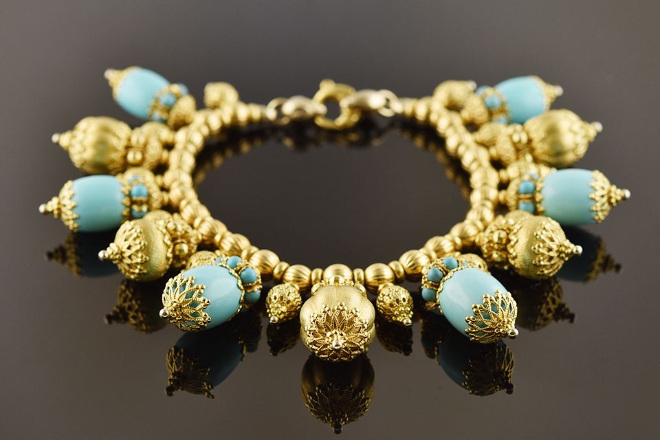Yellow Gold Turquoise Charm Bracelet