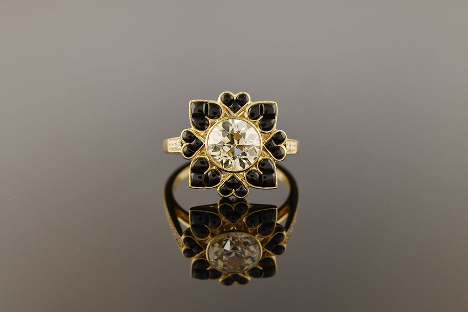 Yellow Gold 1.72ct Diamond &amp; Onyx Ring