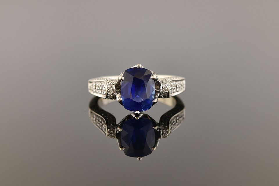 White Gold Oval Sapphire &amp; Diamond Ring