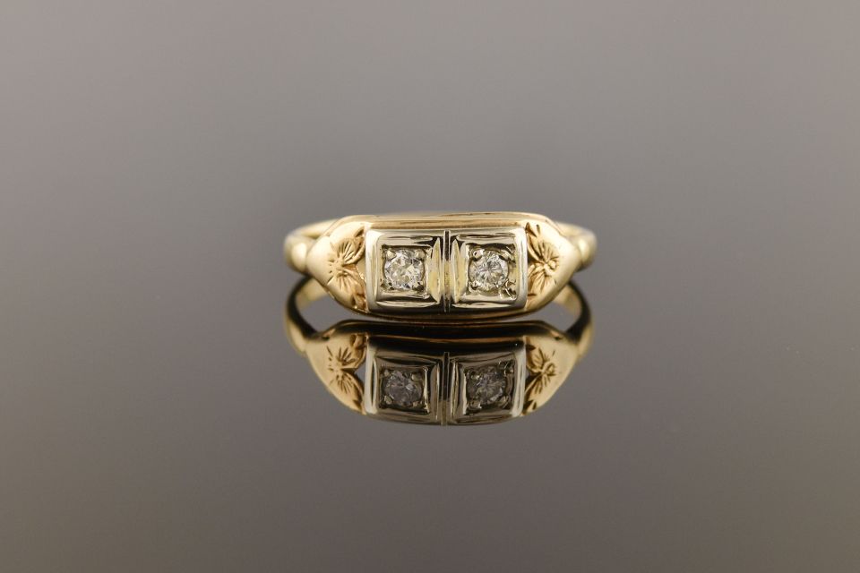 Vintage 14K Yellow Gold Two-Diamond Ring