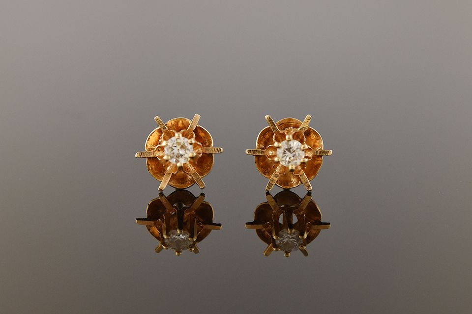 Yellow Gold Diamond Buttercup Stud Earrings