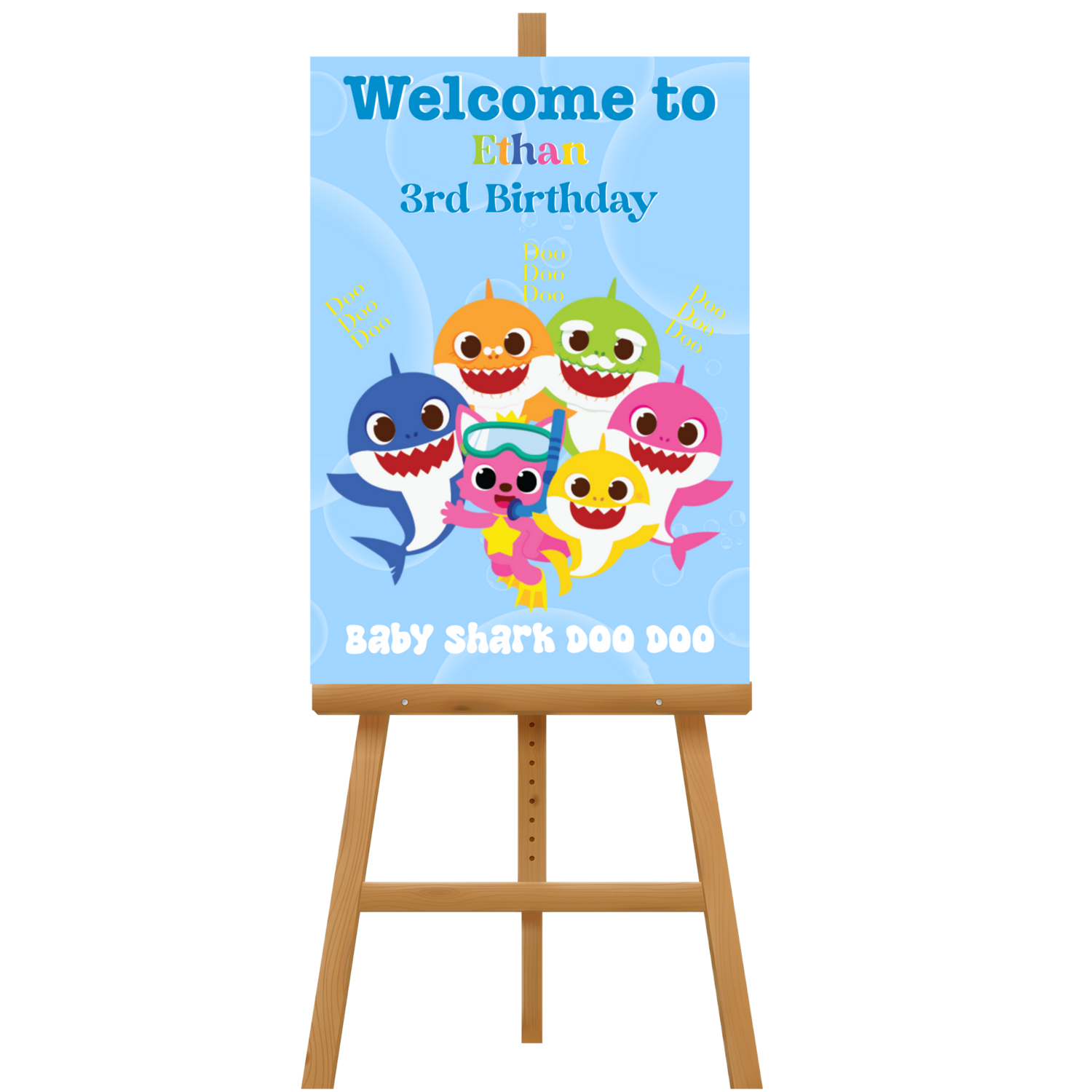 Blue Baby Shark Birthday Welcome Sign