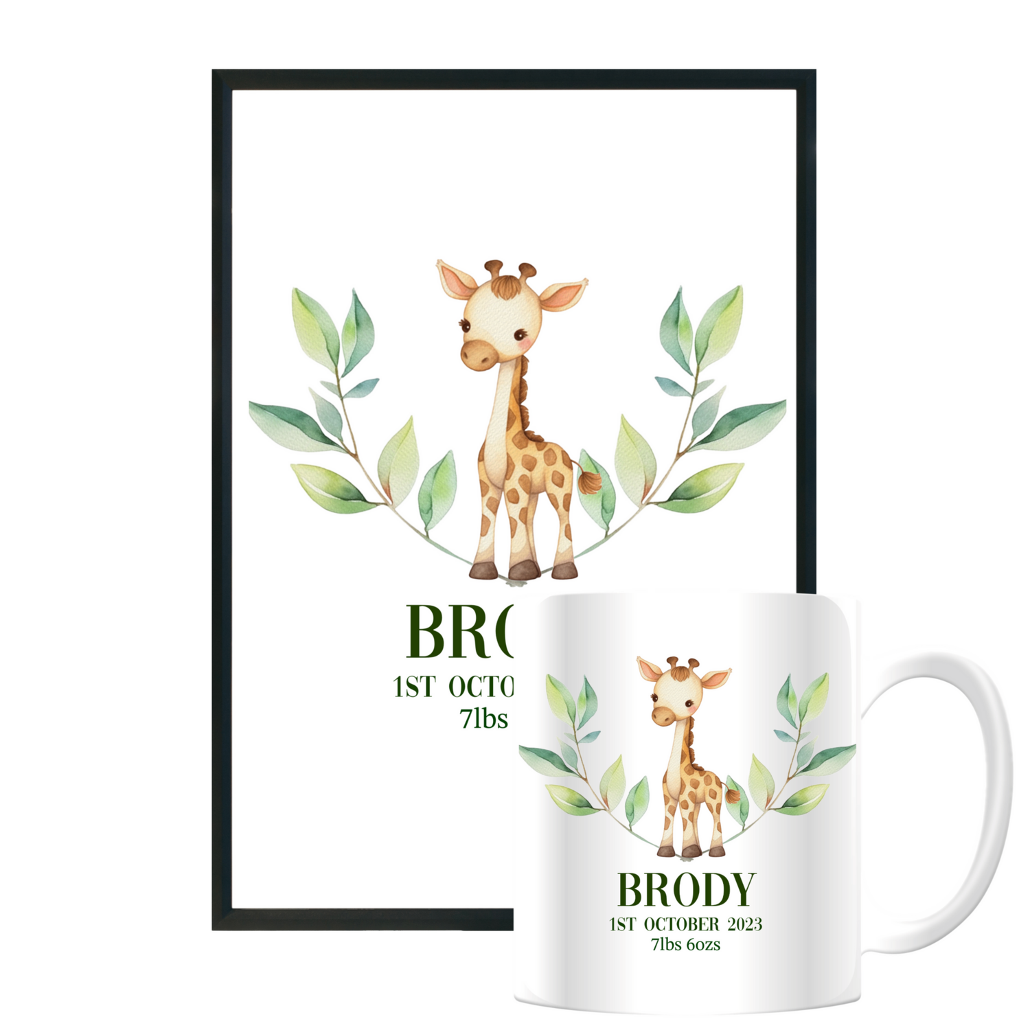 Giraffe Name A4 Frame & Mug