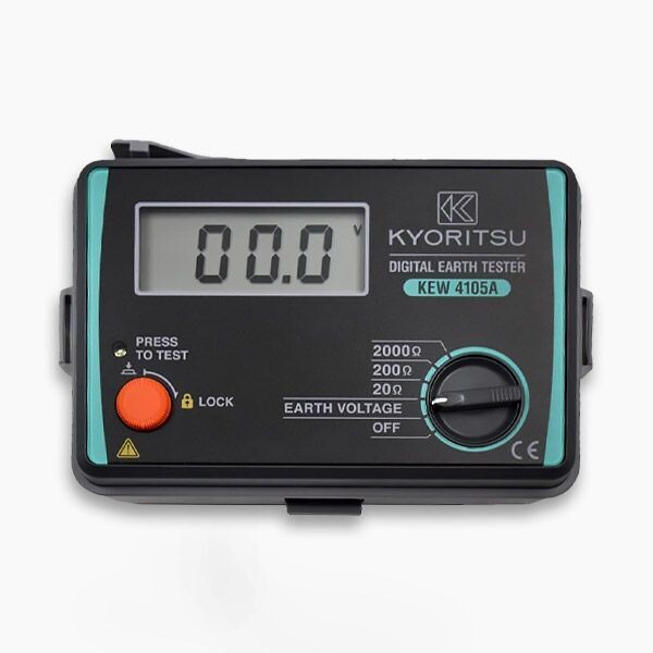 The Kyoritsu KEW 4105A Earth Tester is a portable, handheld device designed for measuring earth resistance in electrical systems.