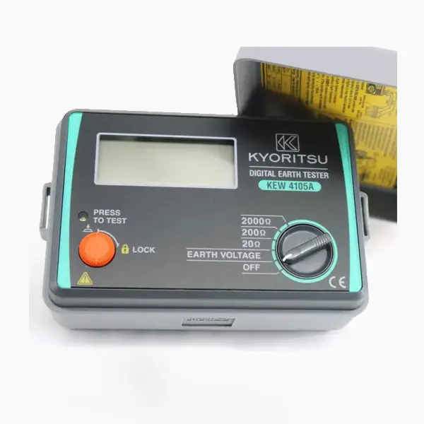 The Kyoritsu KEW 4105A Earth Tester is a portable, handheld device designed for measuring earth resistance in electrical systems.