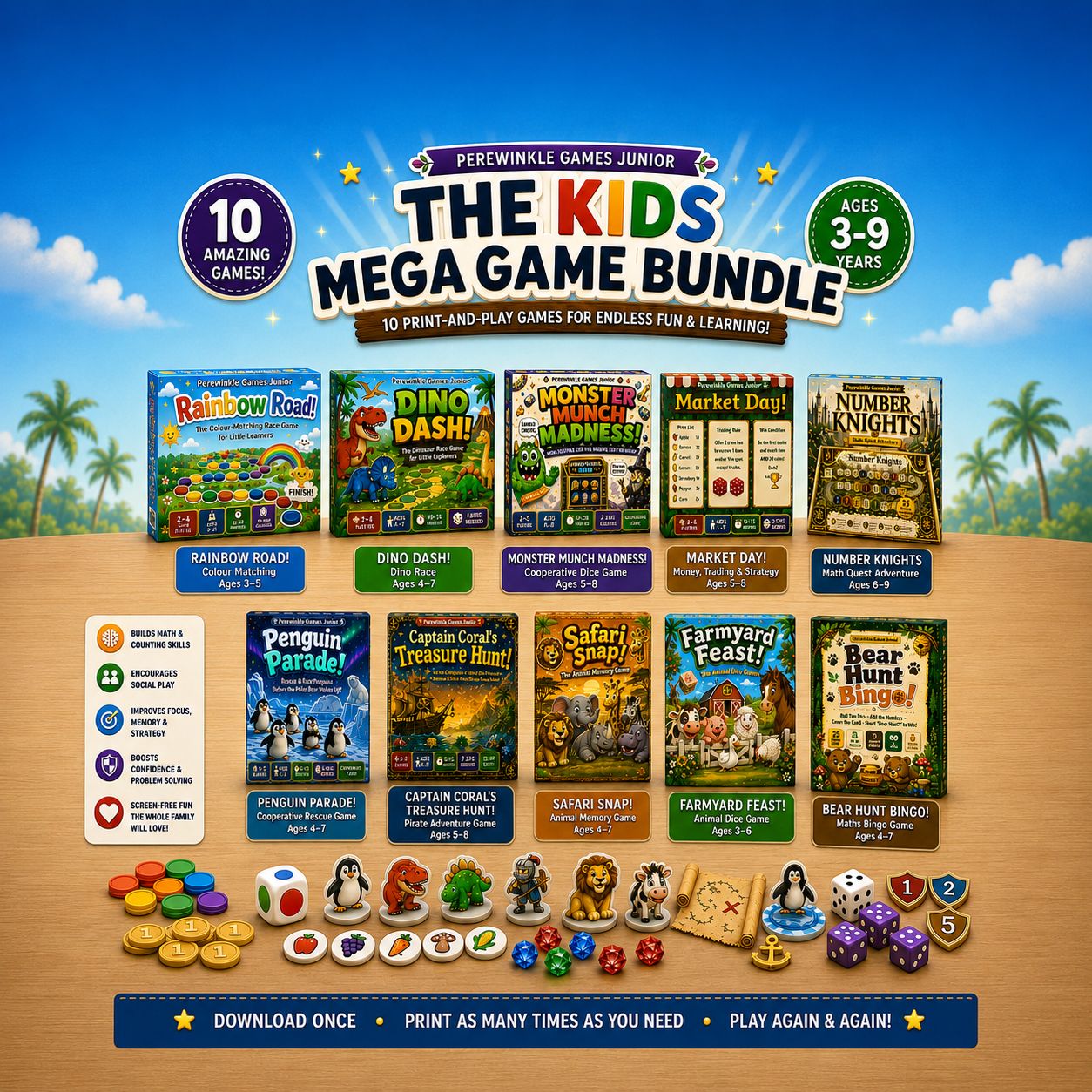 The Kids Mega Game Bundle — 10 Print-and-Play Games Ages 3–9
