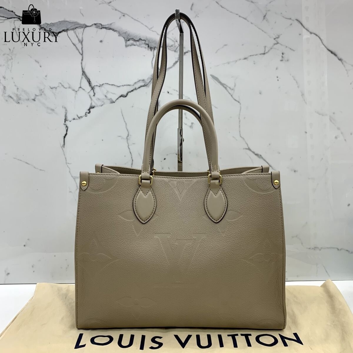 LOUIS VUITTON BEIGE ON-THE-GO MM RFID Tote Bag