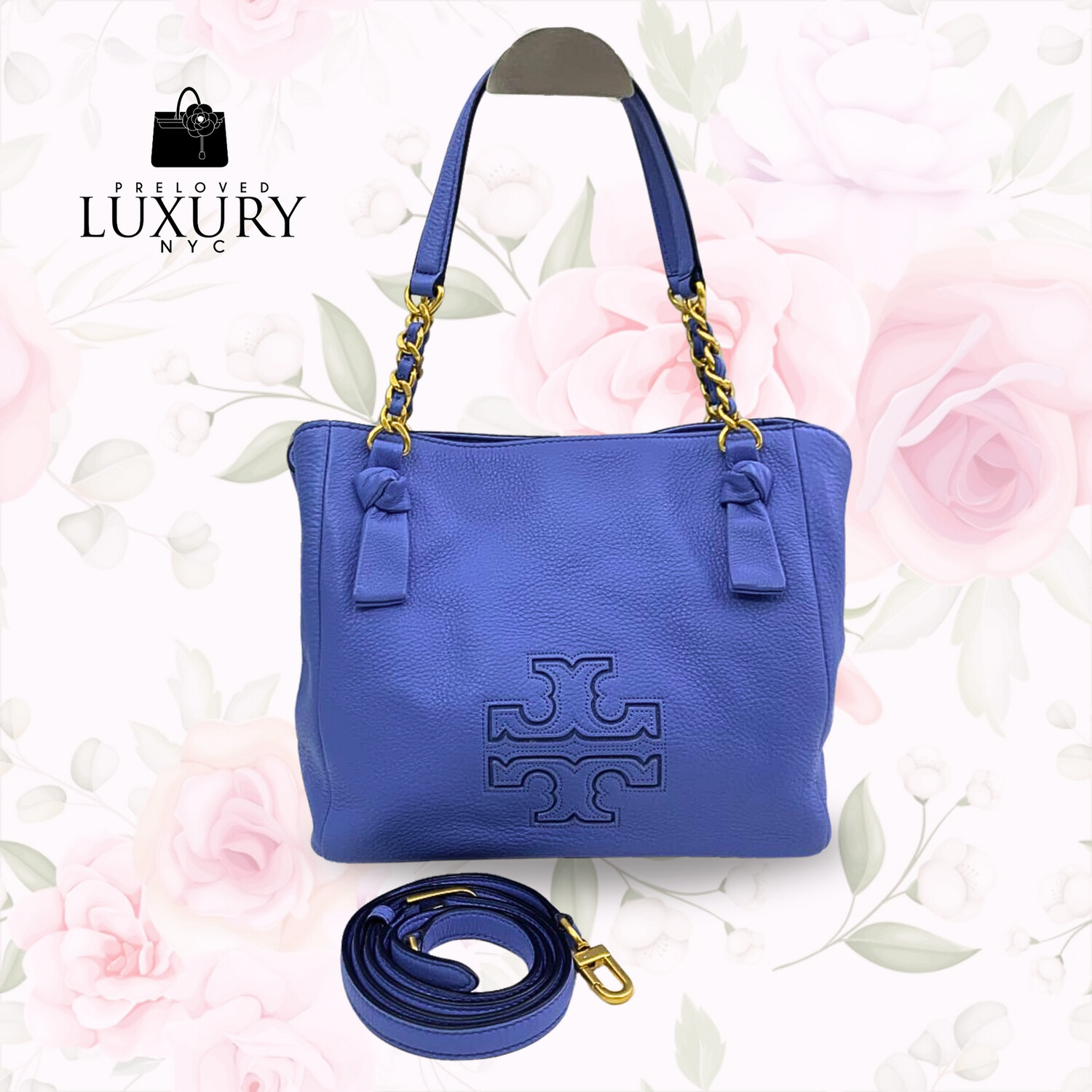 TORY BURCH Leather Blue Harper Chain Tote