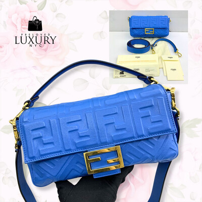 FENDI Blue Baguette Leather 2way Shoulder Bag