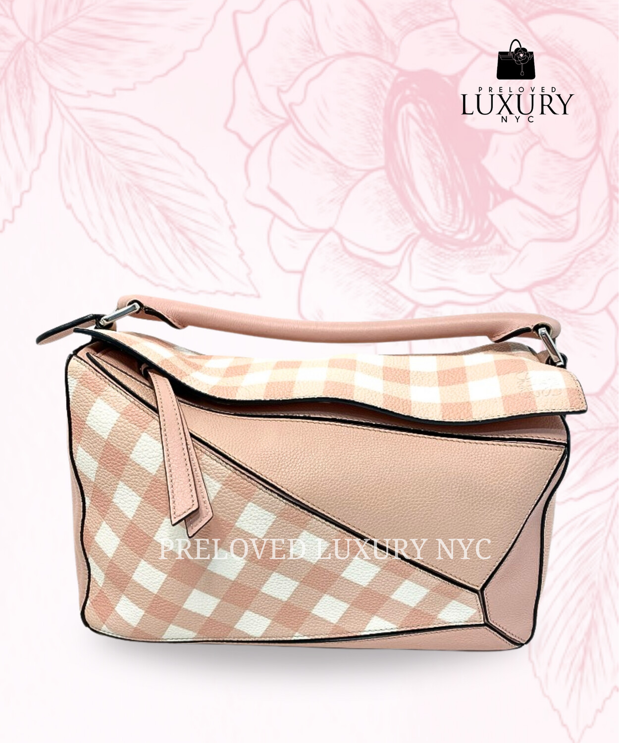 LOEWE Medium Bolso Puzzle Pink Check Calfskin 2way Bag