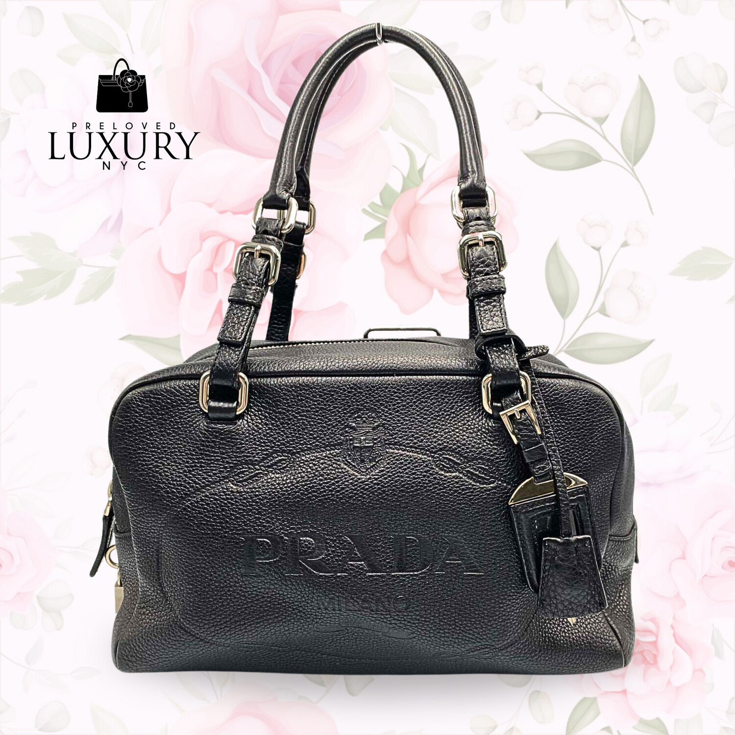 PRADA Vitello Leather Boston Bag