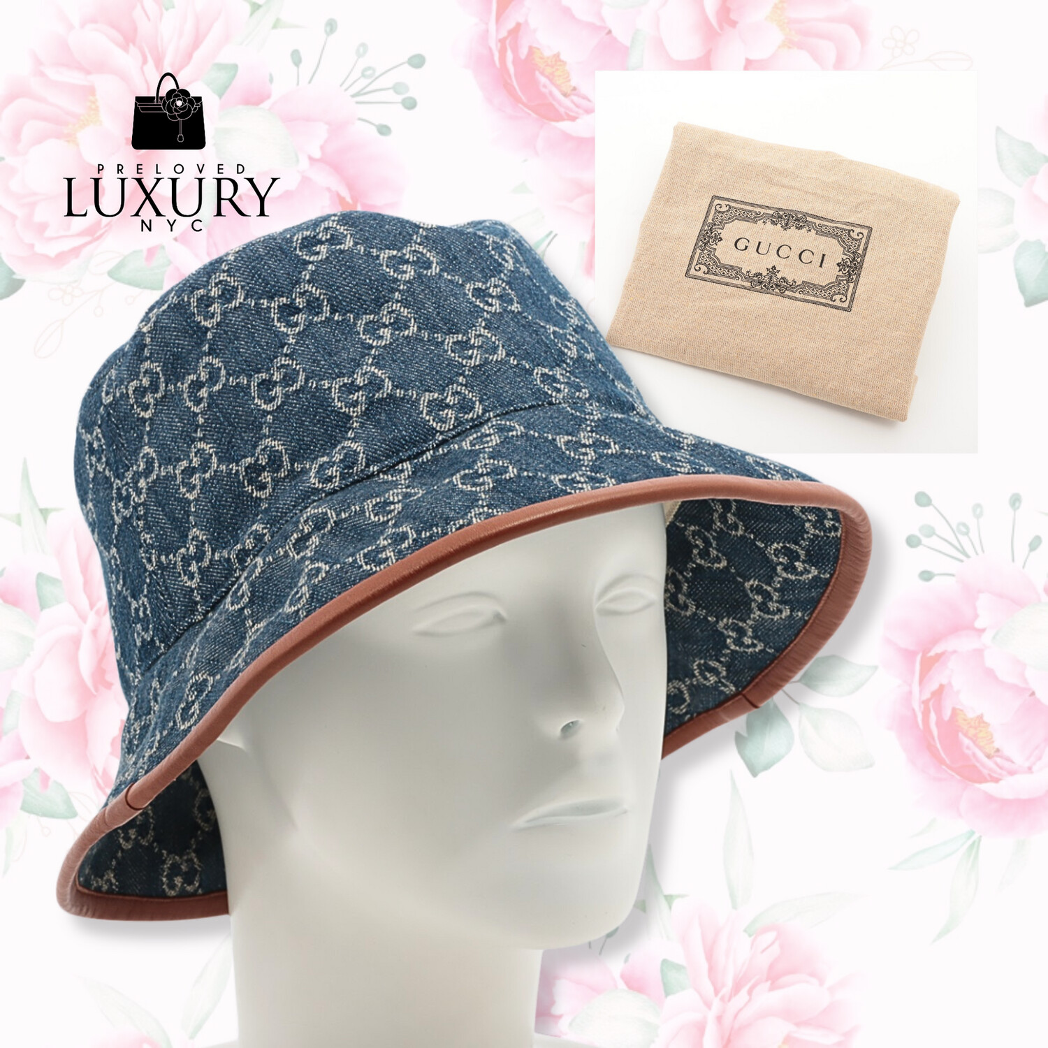 GUCCI Canvas Hat Cotton Blue