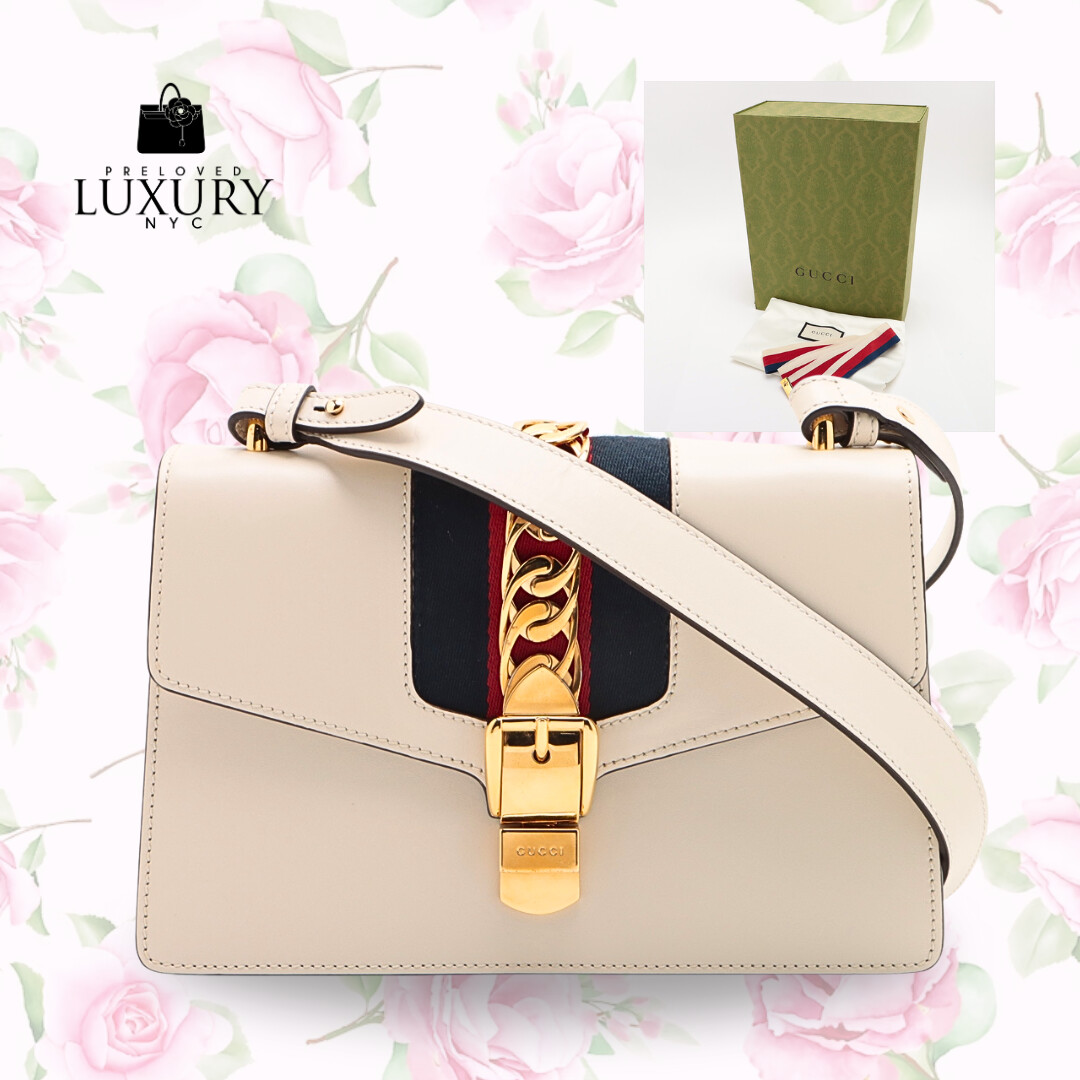 GUCCI Sylvie Leather Shoulder Bag White