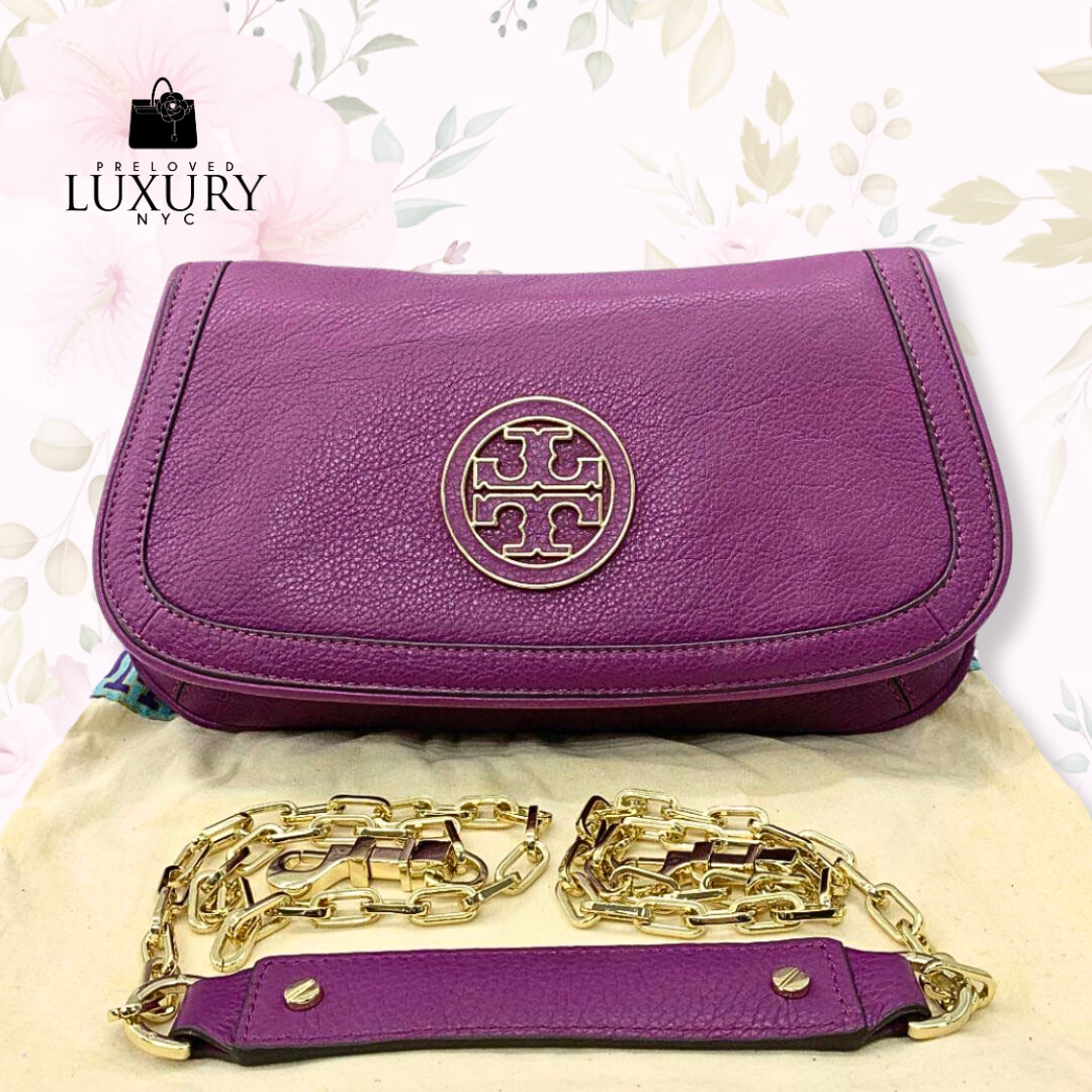 TORY BURCH Purple Chained Leather Shoulder Bag