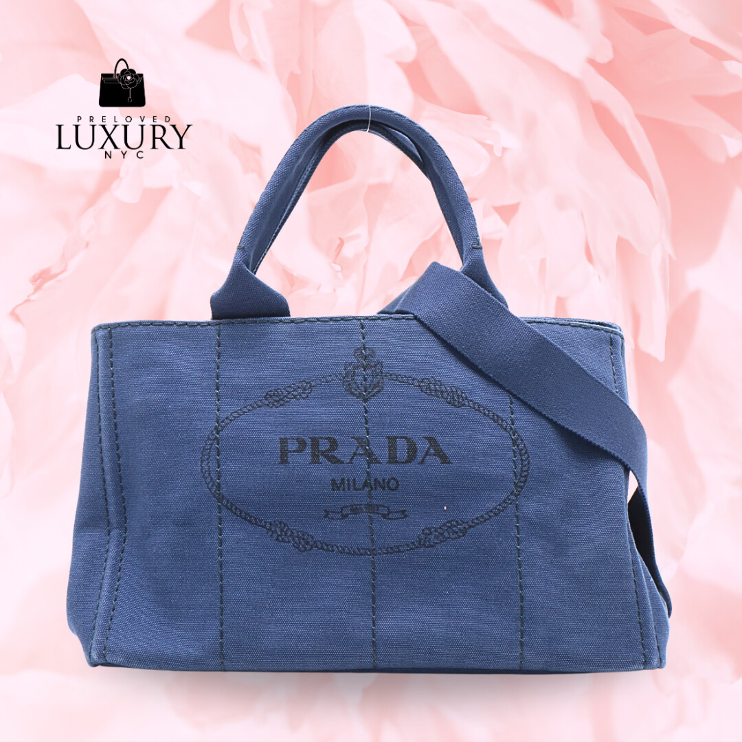 PRADA Canapa Canvas 2way Tote Bag Navy Blue