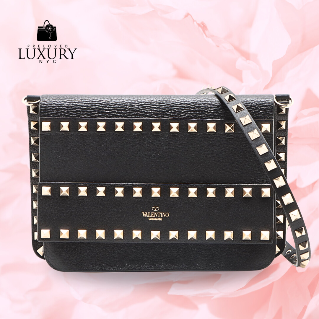 VALENTINO GARAVANI Rock Studs Leather Shoulder Bag Black