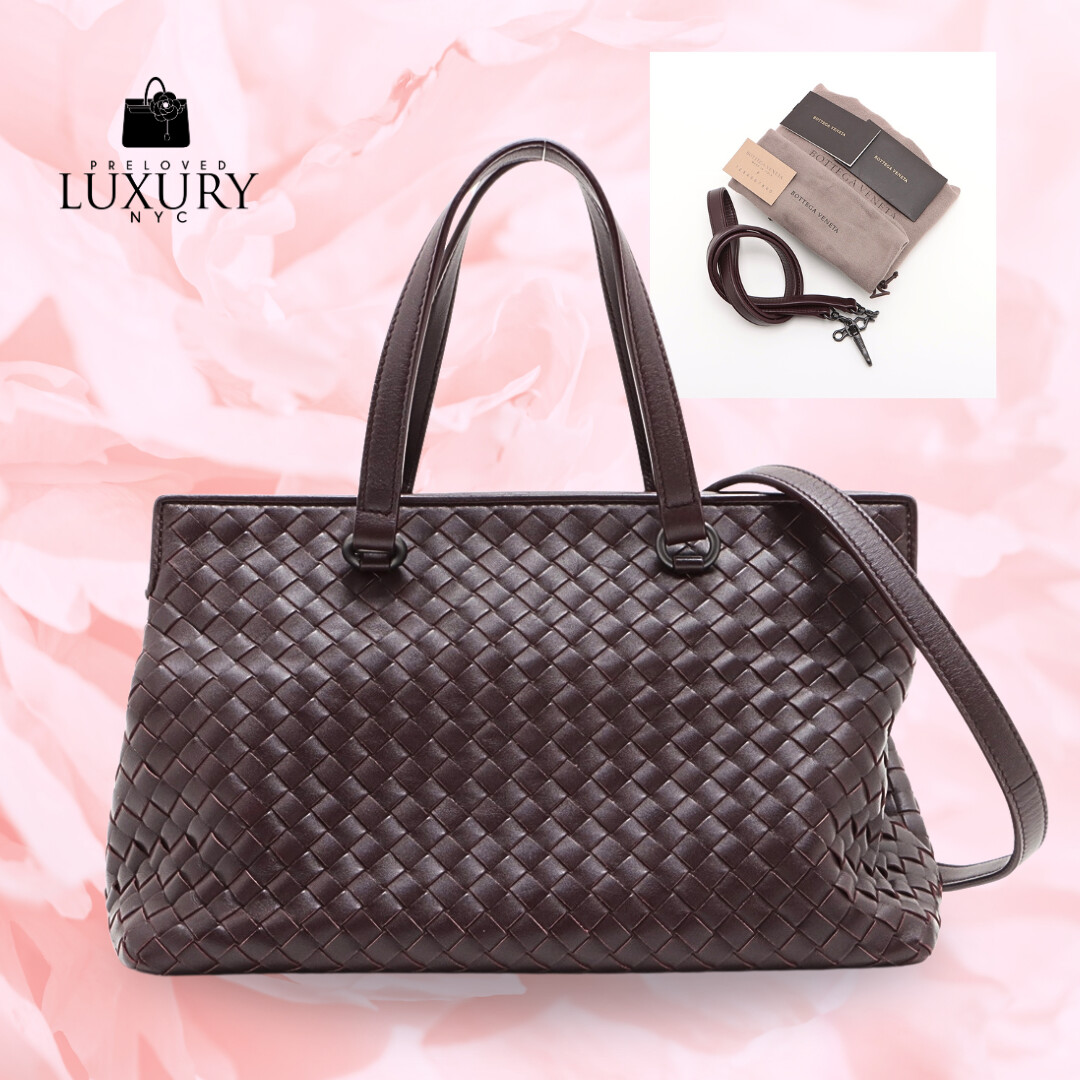 BOTTEGA VENETA Intercciato Leather 2way Handag Bordeaux