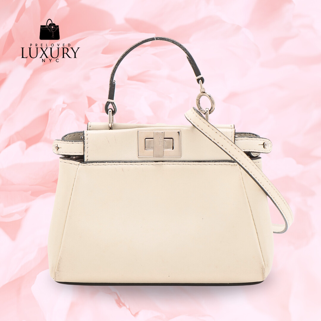 FENDI Micro Peekaboo Leather 2way Handbag White