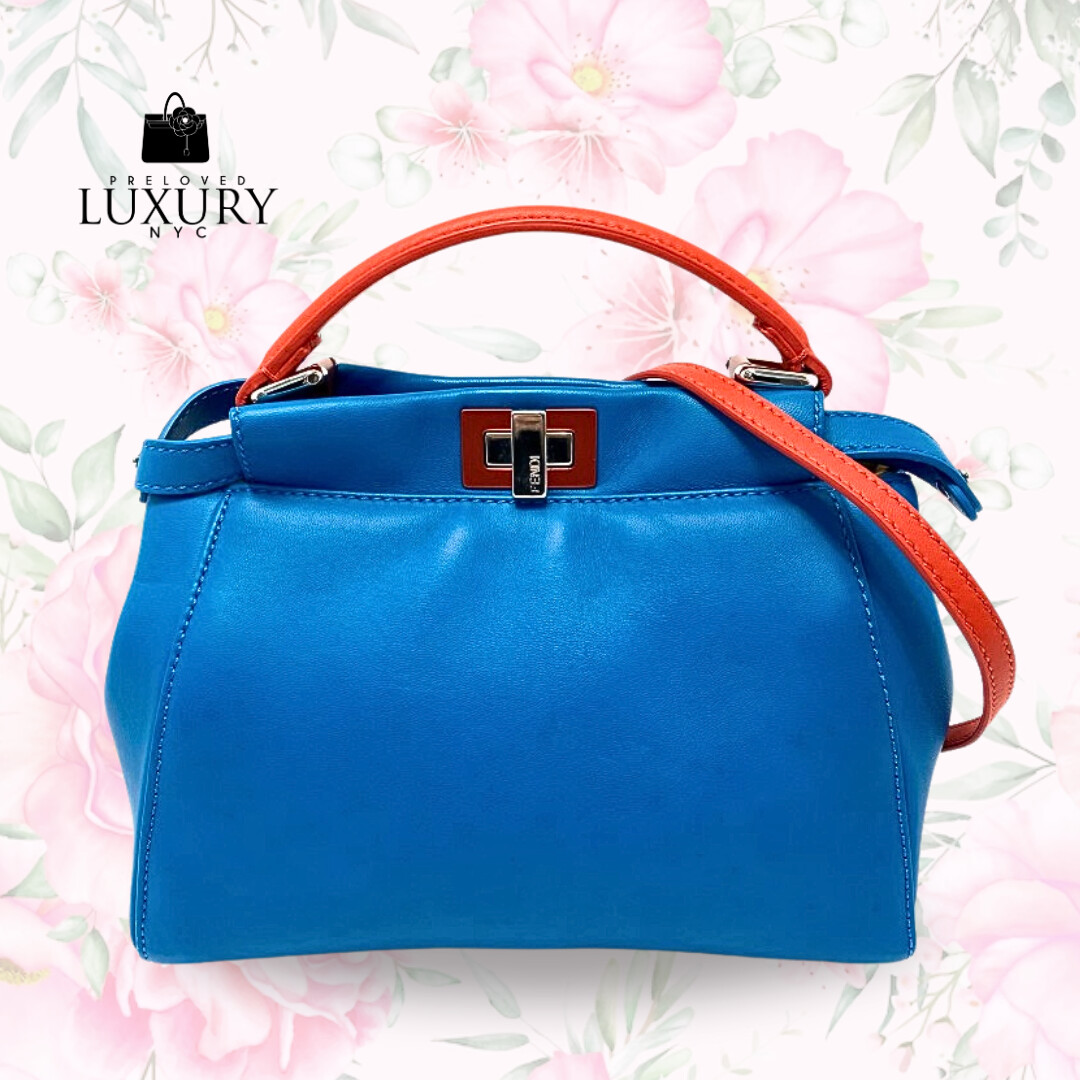 FENDI Peekaboo Mini Blue &amp; Red Nappa Calfskin 2way Bag