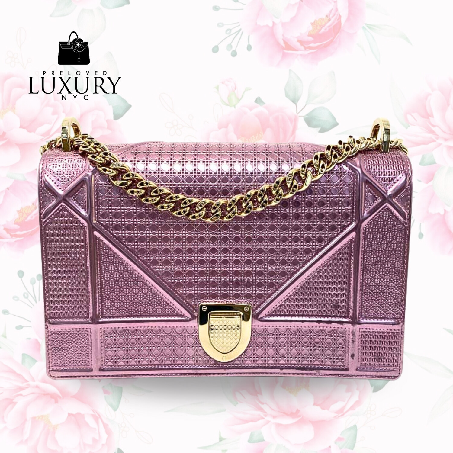 CHRISTIAN DIOR Diorama Metallic Pink Enamel Gold-tone Metal Chain Shoulder Bag