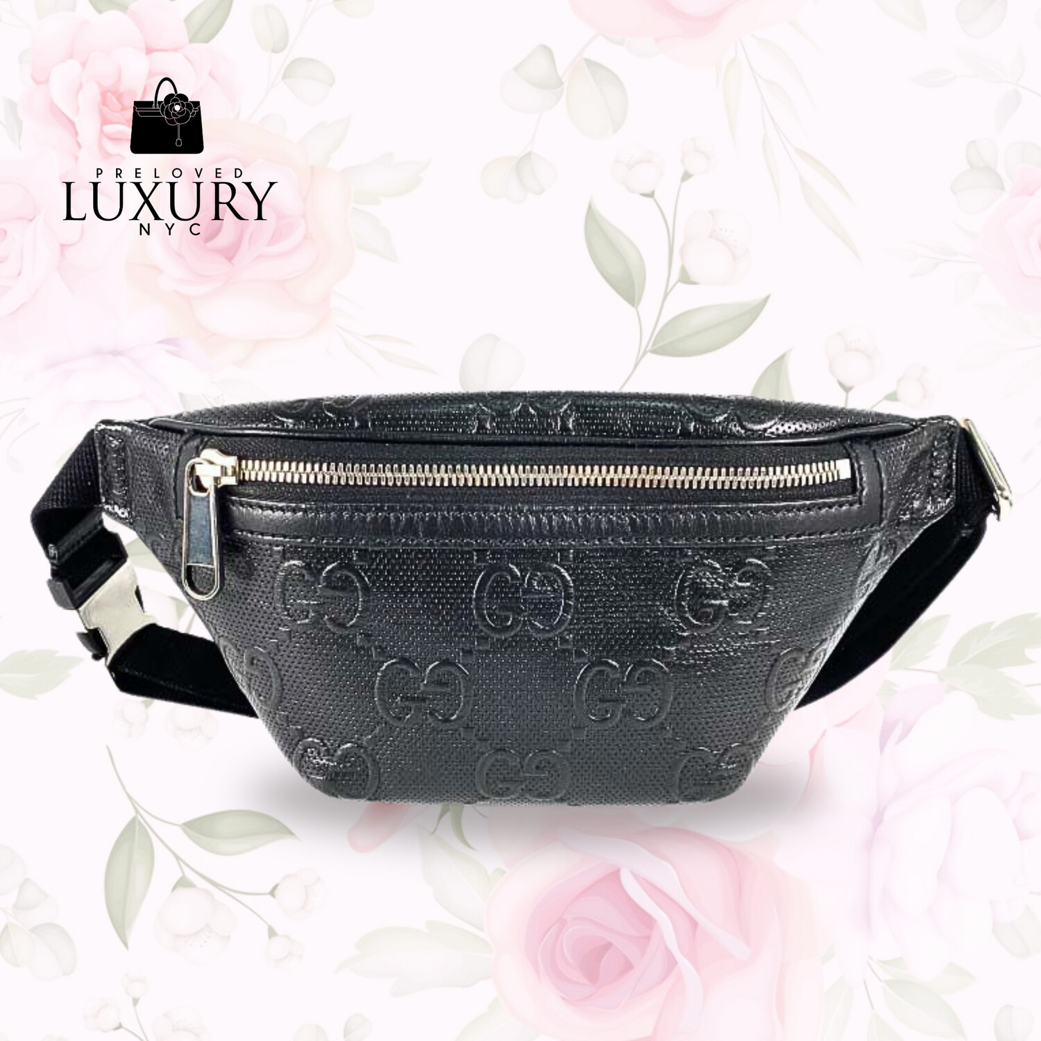 GUCCI Black Calfskin GG Monogram Waist Bag
