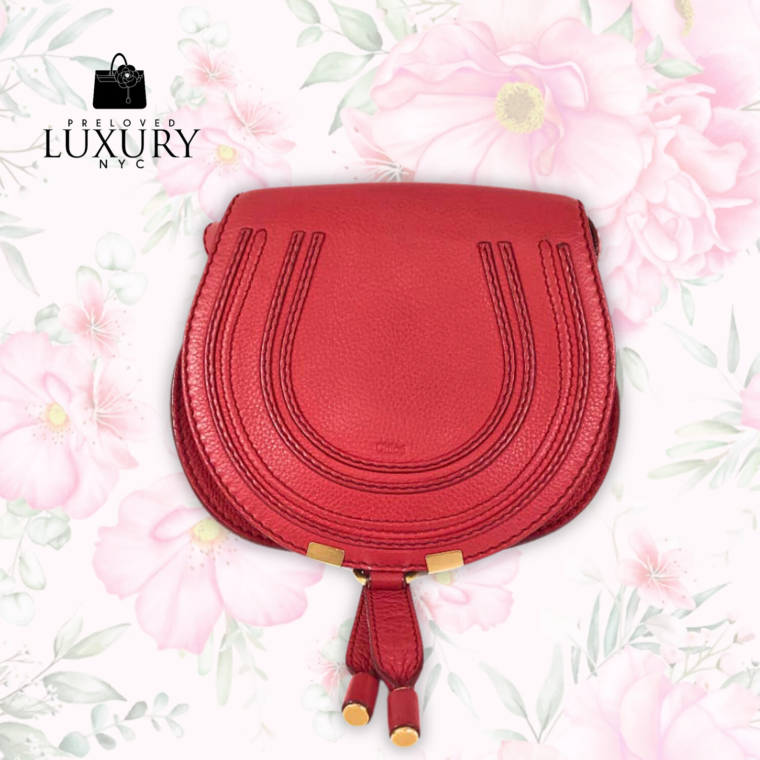 CHLOE Red Calfskin Marcie Shoulder Bag